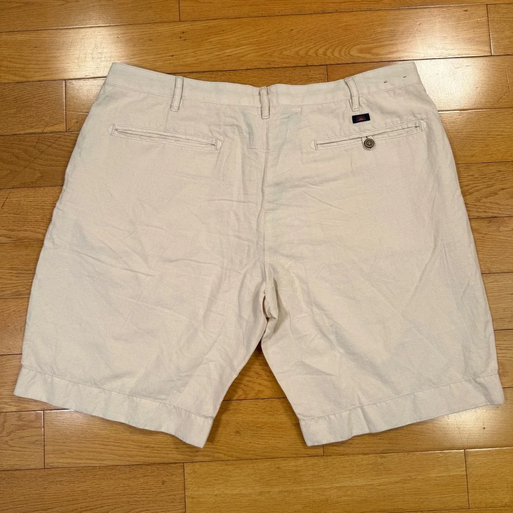 Faherty Malibu Size 36 Linen Cotton Blend‎ Flat Front Shorts Cream
